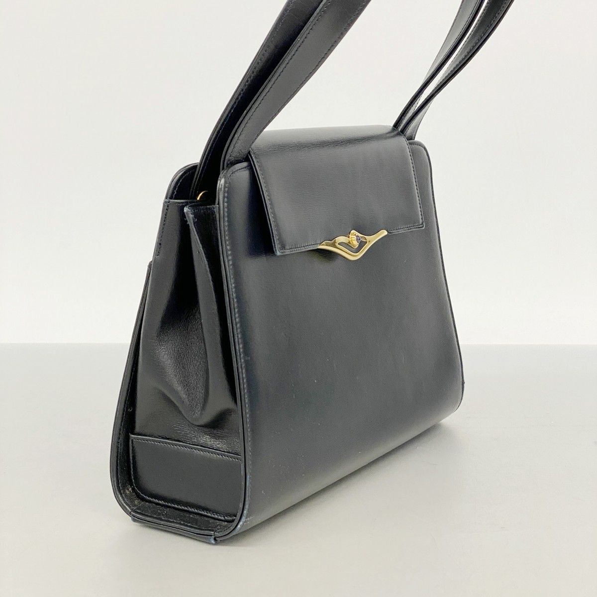 6ab1716】カルティエ ハンドバッグ サファイア レザー ネイビー