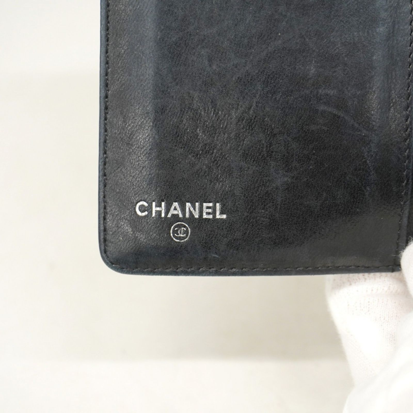 シャネル(Chanel) シャネル 長財布 カメリア ラムスキン ネイビー
