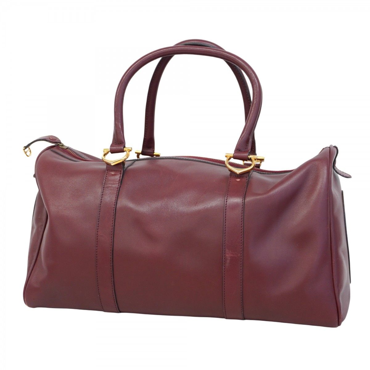 6ac1840】カルティエ ボストンバッグ マスト レザー ボルドー ゴールド