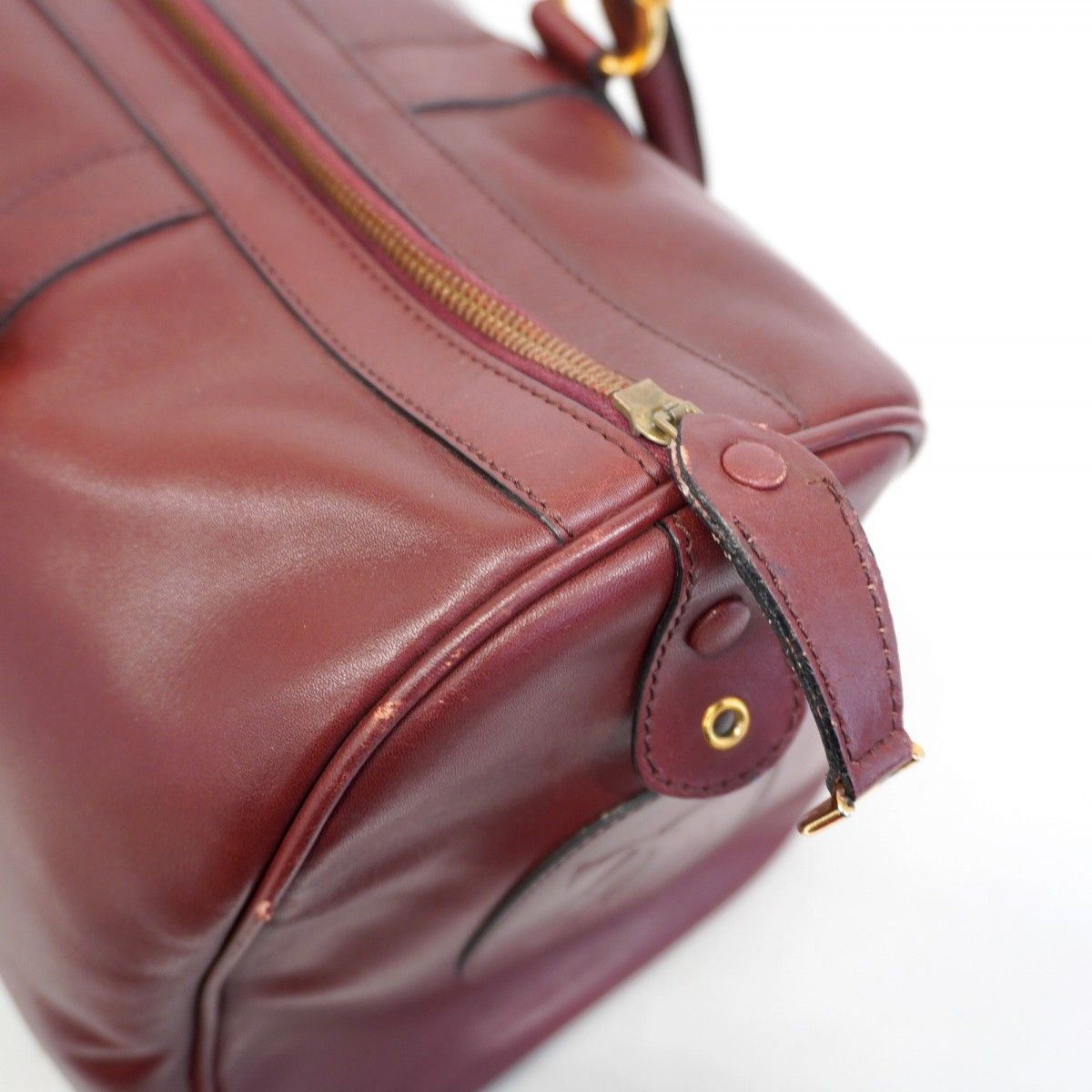 6ac1840】カルティエ ボストンバッグ マスト レザー ボルドー ゴールド