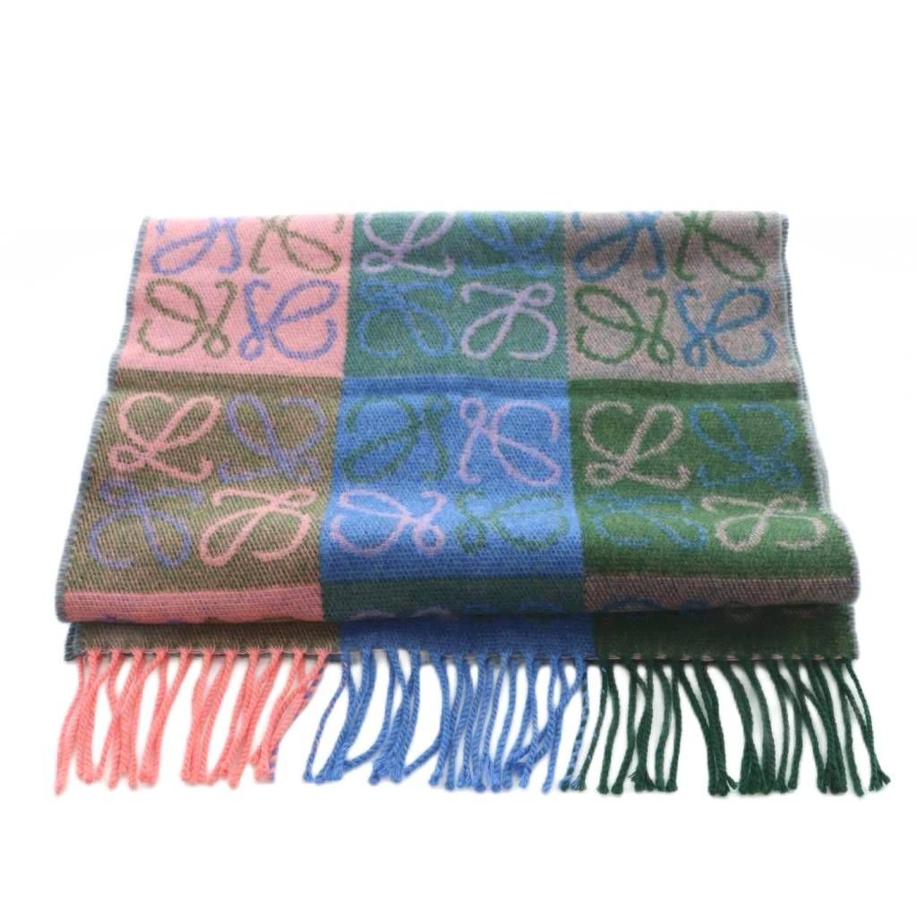 ロエベ LOEWE アナグラム マフラー フリンジ ロゴ柄 ウール カシミヤ混