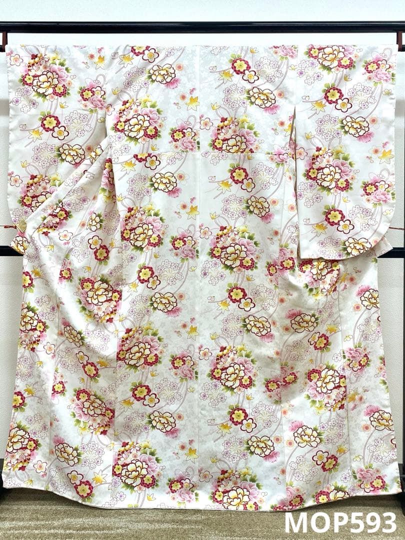 二尺袖 ポリエステル着物 金彩 紋意匠 牡丹 袴向き 新品未使用品MOP593