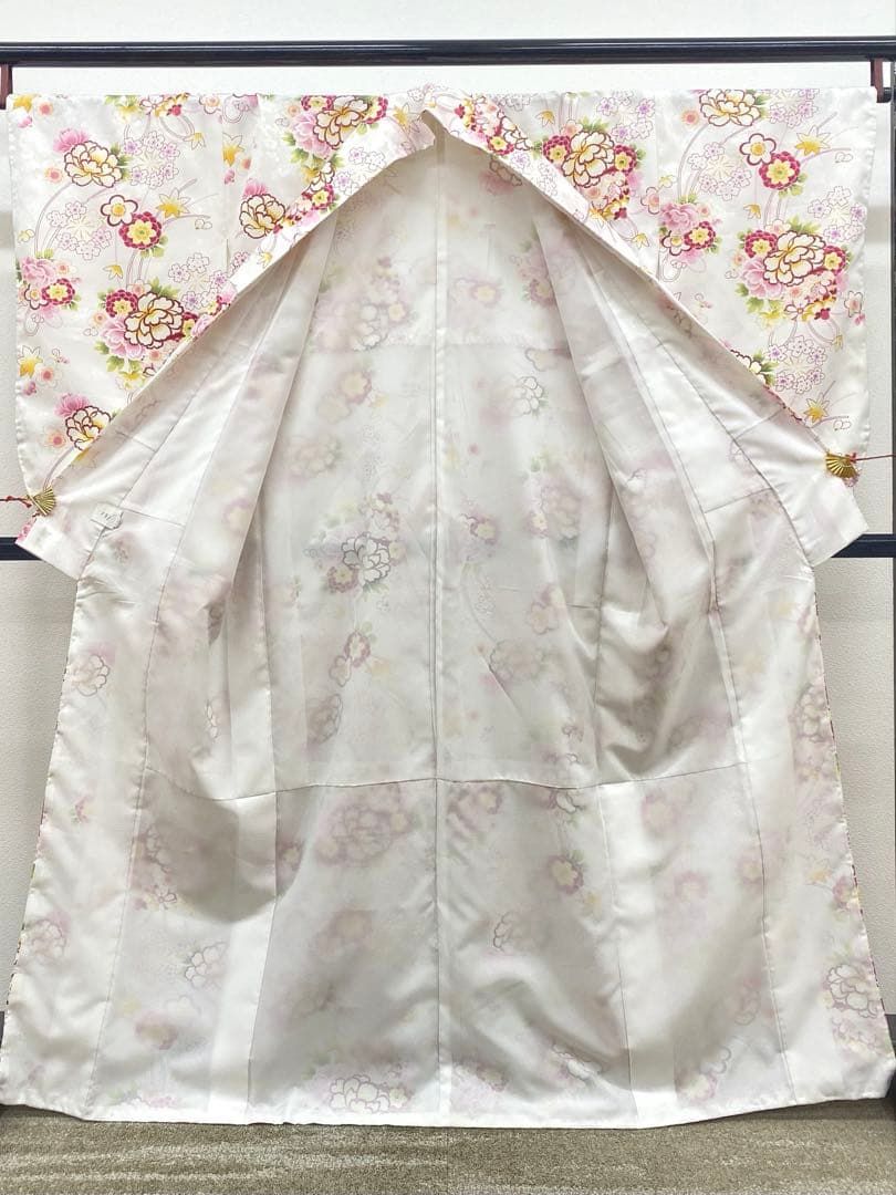 二尺袖 ポリエステル着物 金彩 紋意匠 牡丹 袴向き 新品未使用品MOP593