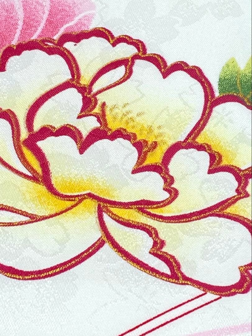 二尺袖 ポリエステル着物 金彩 紋意匠 牡丹 袴向き 新品未使用品MOP593