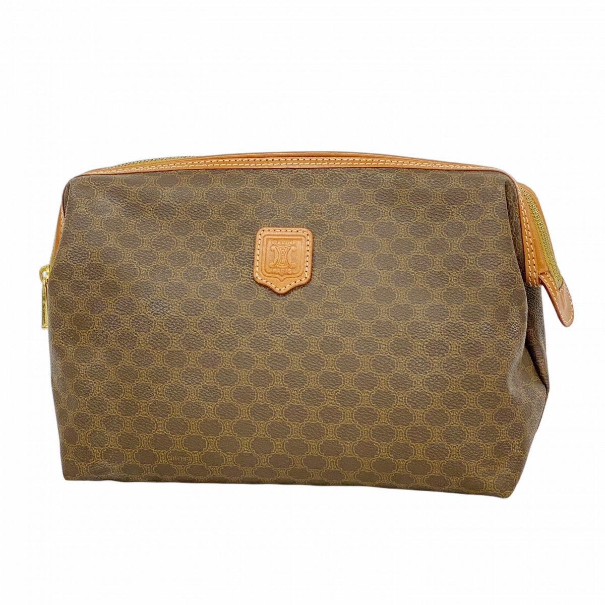 6ac1993-k】セリーヌ ポーチ マカダム PVC ブラウン ゴールド金具