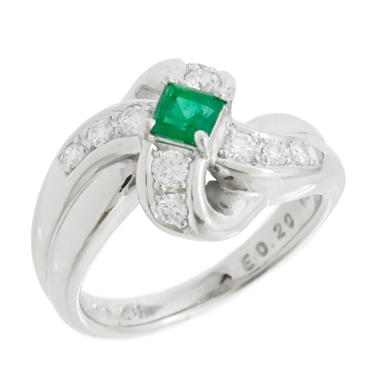 ポーラ POLA PT900 プラチナ ダイヤ0.28ct エメラルド0.20ct リング 