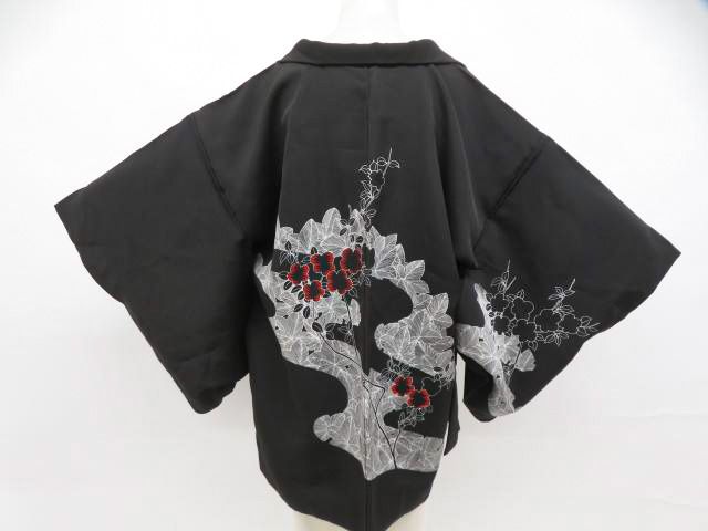【一輝堂】黒羽織 昭和レトロ 羽織紐付 正絹 着物 身丈約79.5cm 裄丈約64cm 26z01-41 【一輝堂】黒羽織 笹 羽織紐付 正絹 着物 身丈約80.5cm 裄丈64cm 26z01-357