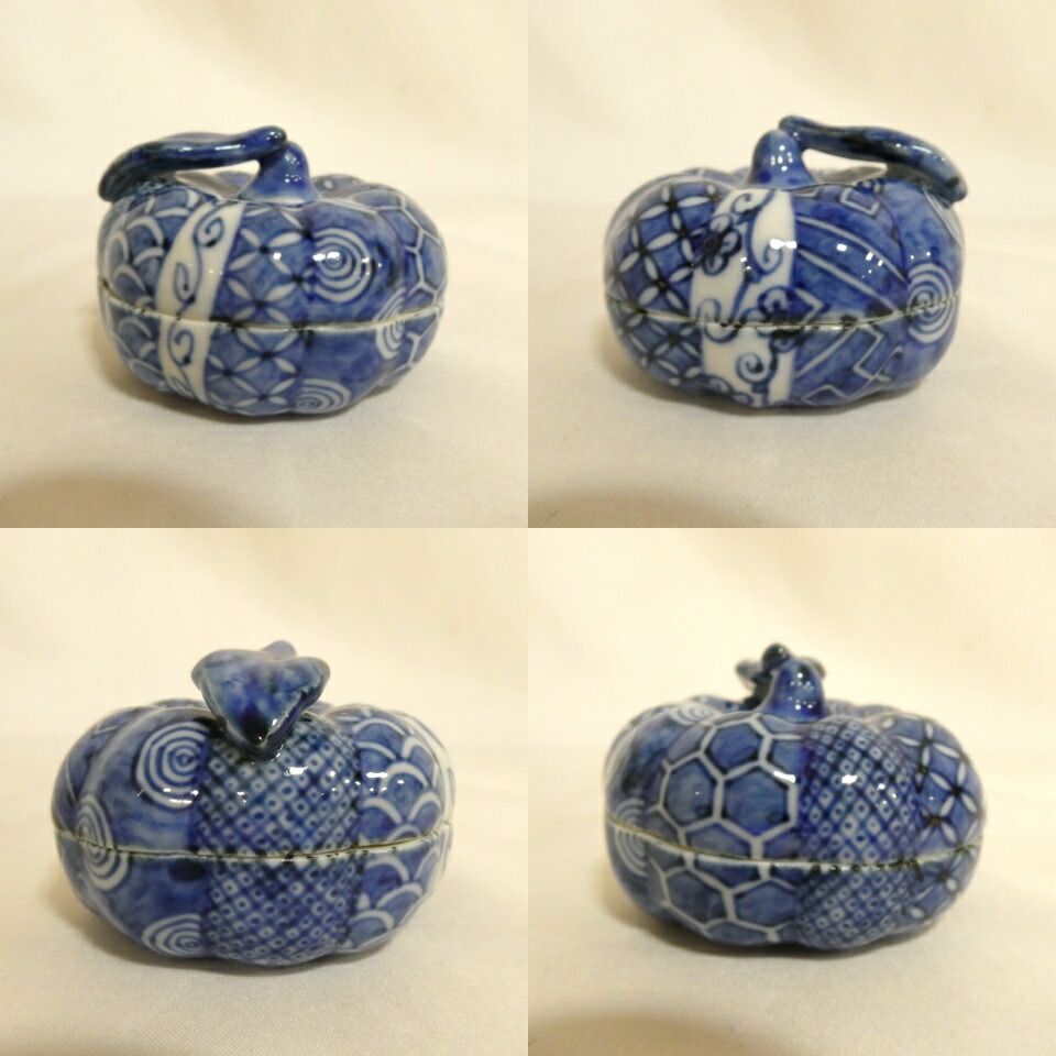 一月の特売品】平安 高野昭阿弥作 染付 蜜柑香合 茶道具（1）【中古