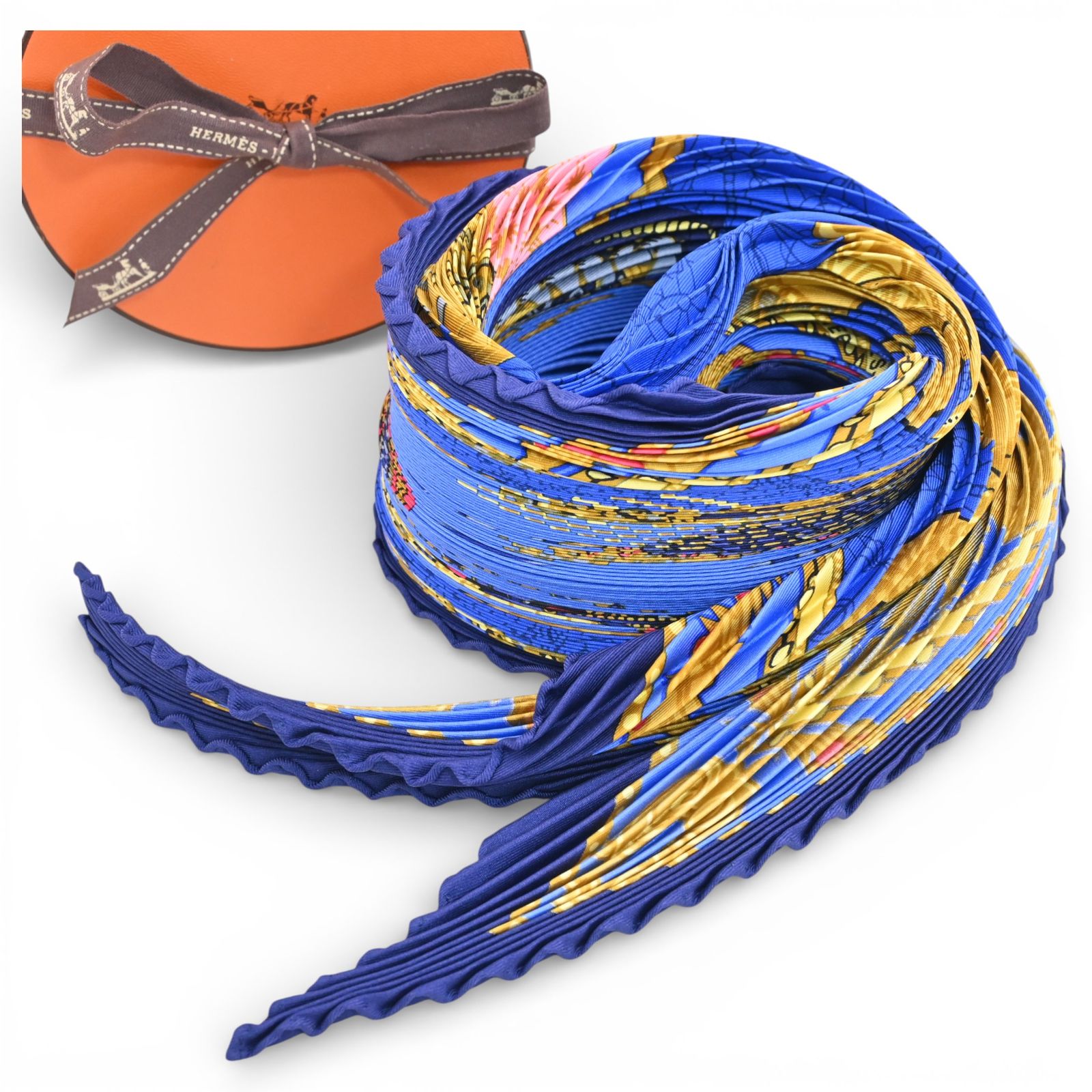 エルメス カレ ヴェニスの船 プリーツ スカーフ Bランク he1514vv