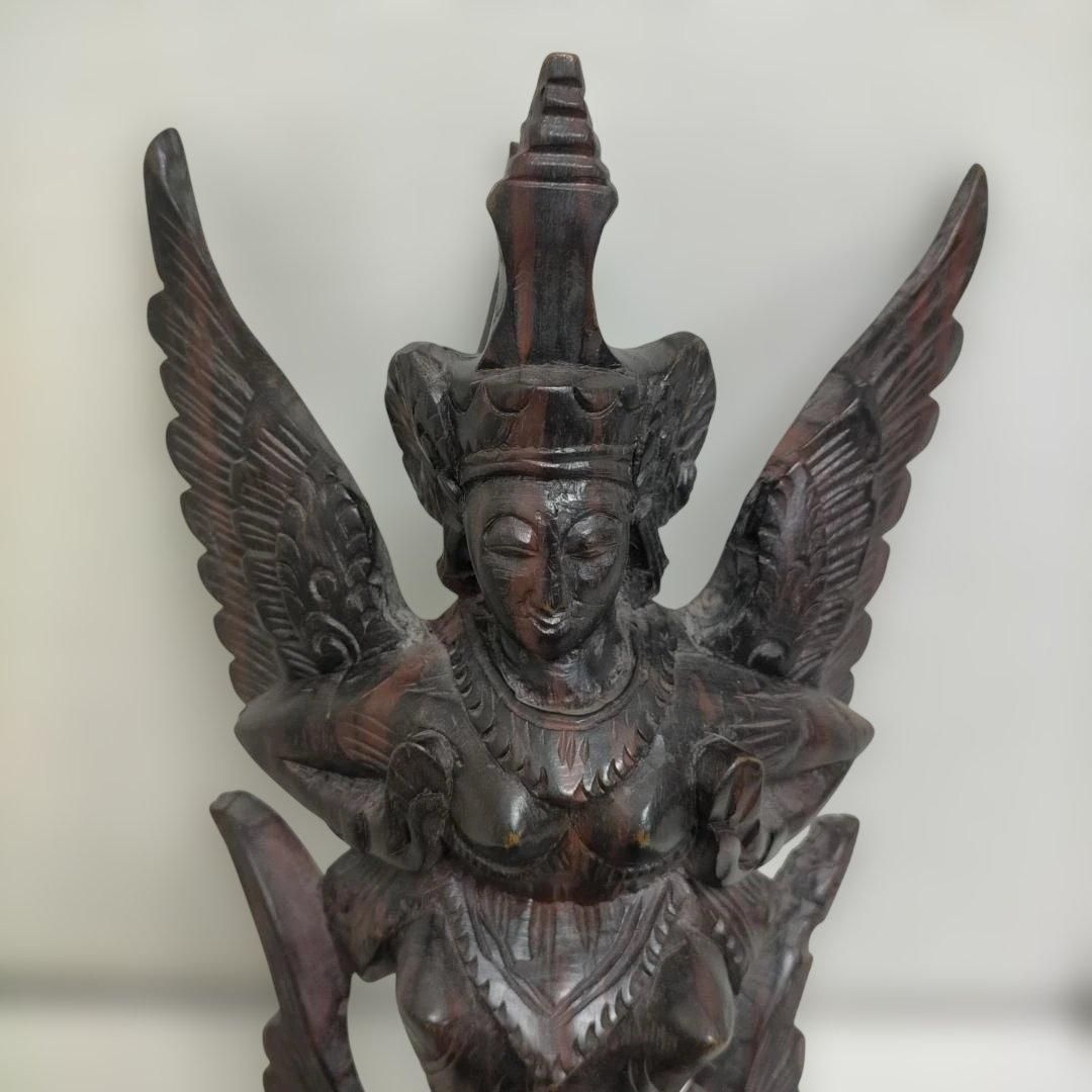 木彫り 女神像 翼像 高さ約60cm 彫刻 彫像 ガルーダ風 神像 アジアン