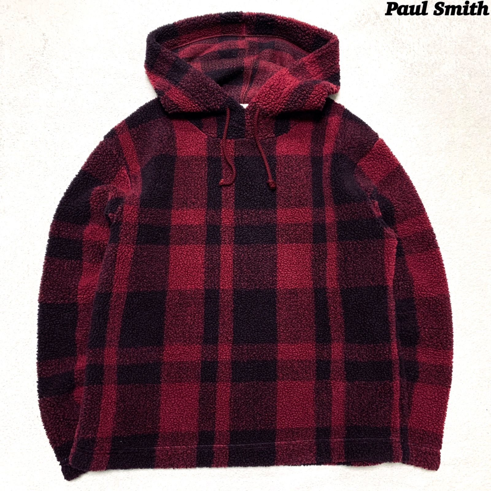 Paul Smith ボアパーカー プルオーバー チェック FREEサイズ ボルドー 