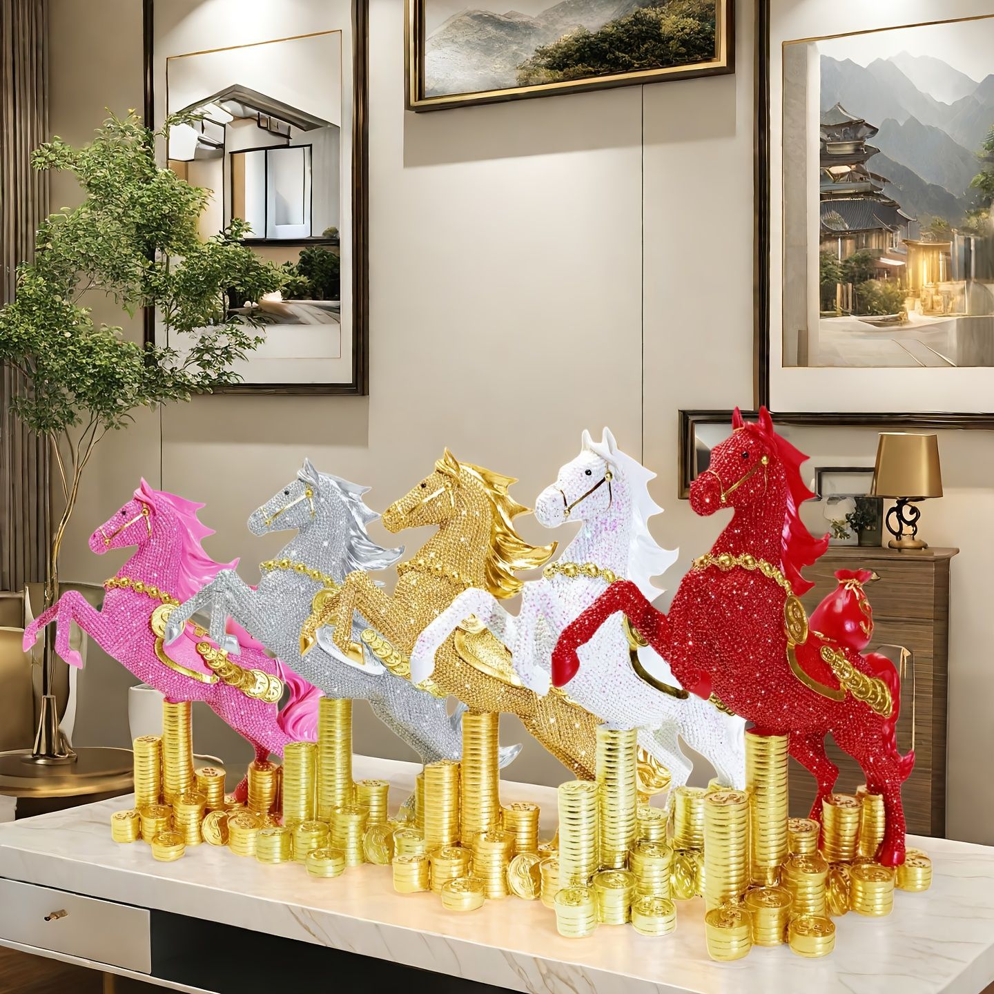 オブジェ 置物 ウマ うま 馬 エレガント 感 レッド ホワイト ゴールド シルバー 4種類 キラキラ インテリア リビング ダイニング 玄関 寝室 装飾 オーナメント 樹脂 プレゼント ギフト オシャレ 可愛い 癒しグッズ