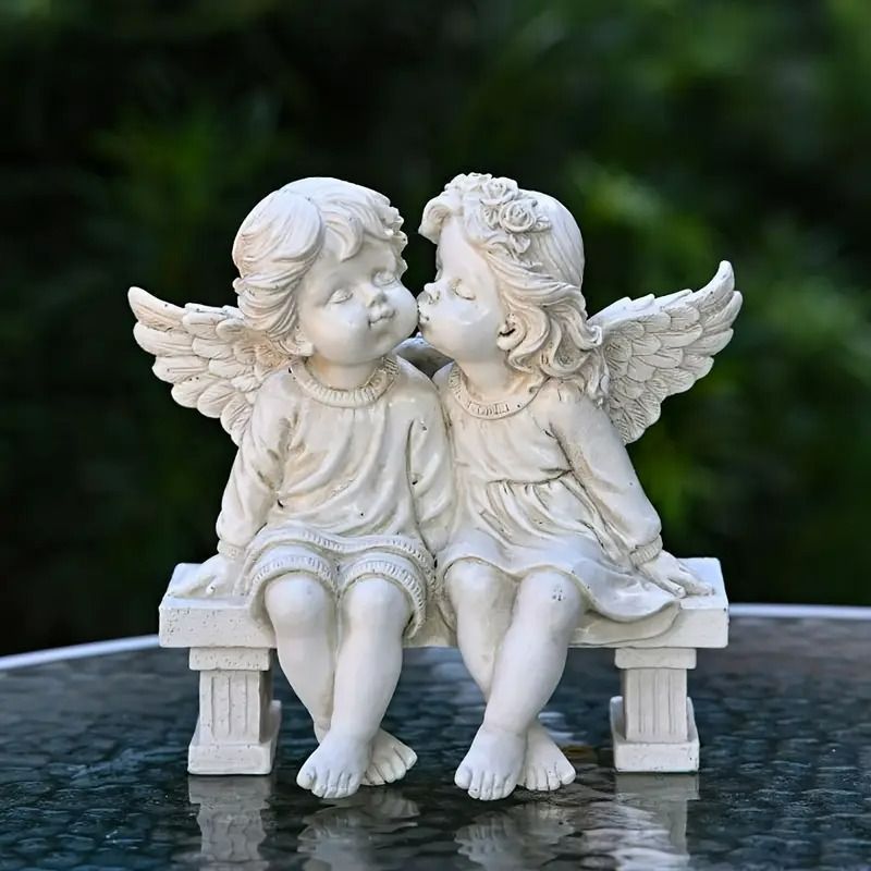 ガーデンオブジェ 天使 エンジェル 置物 樹脂 かわいい キス