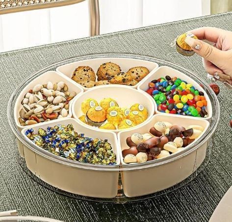 スナックトレイ 蓋付き 360度回転可能 仕切り付き サービングトレイ 蓋