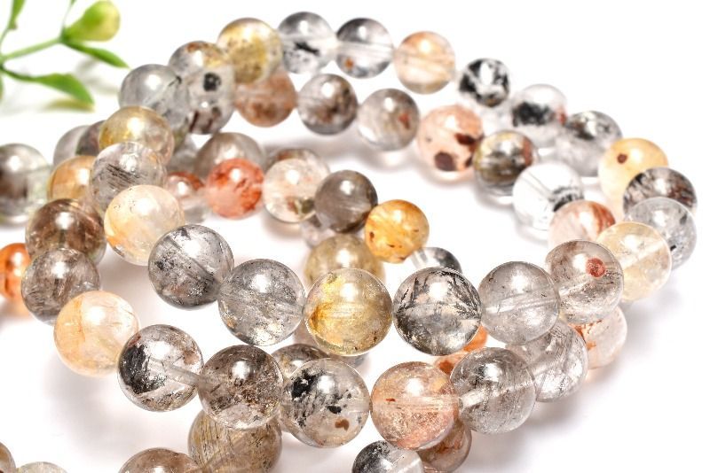 クリスマスセール　エレスチャル&ライモナイト　デザインブレスレット ヒマラヤ産◇ライモナイト共生 エレスチャルクォーツ 10.5mm