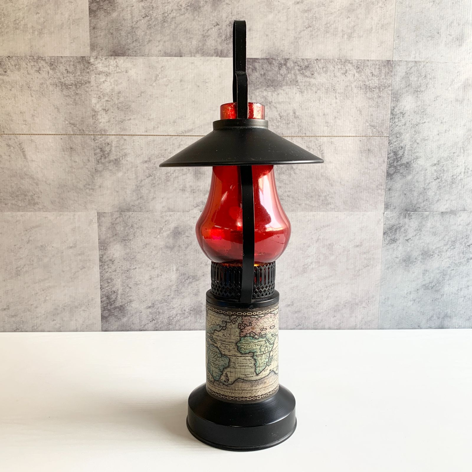 キャンドルランタン ランタン 赤 世界地図柄 アウトドア キャンプ 照明