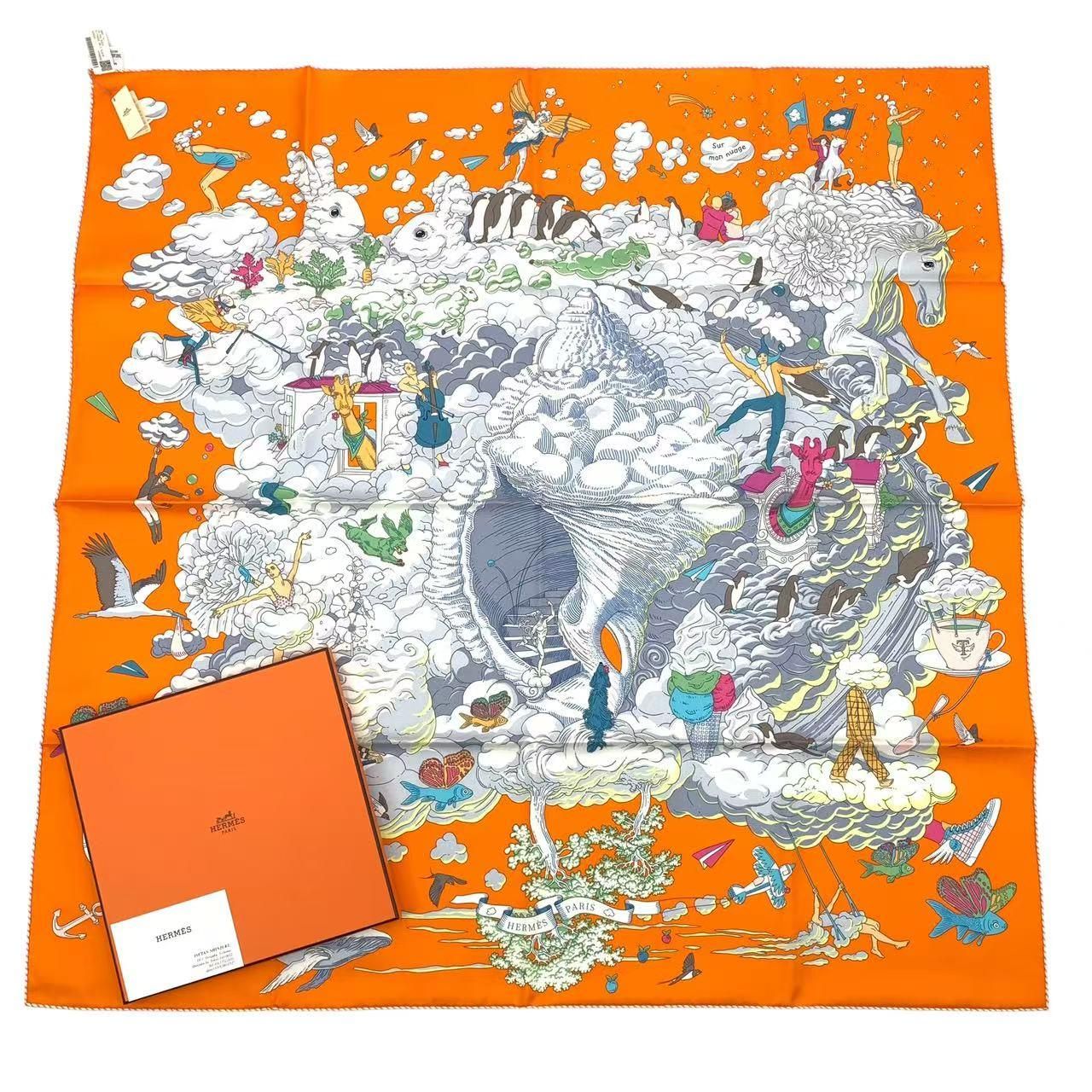 未使用品 HERMES エルメス スカーフ カレ90 シルク Sur Mon Nuage 私の