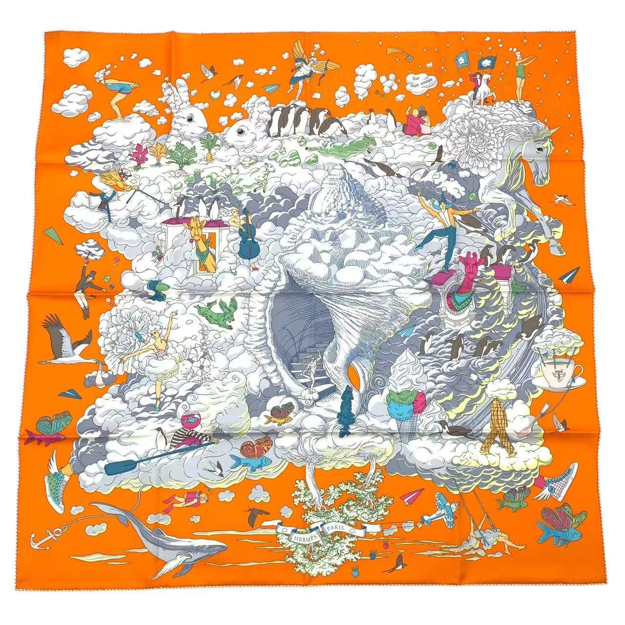 未使用品 HERMES エルメス スカーフ カレ90 シルク Sur Mon Nuage 私の