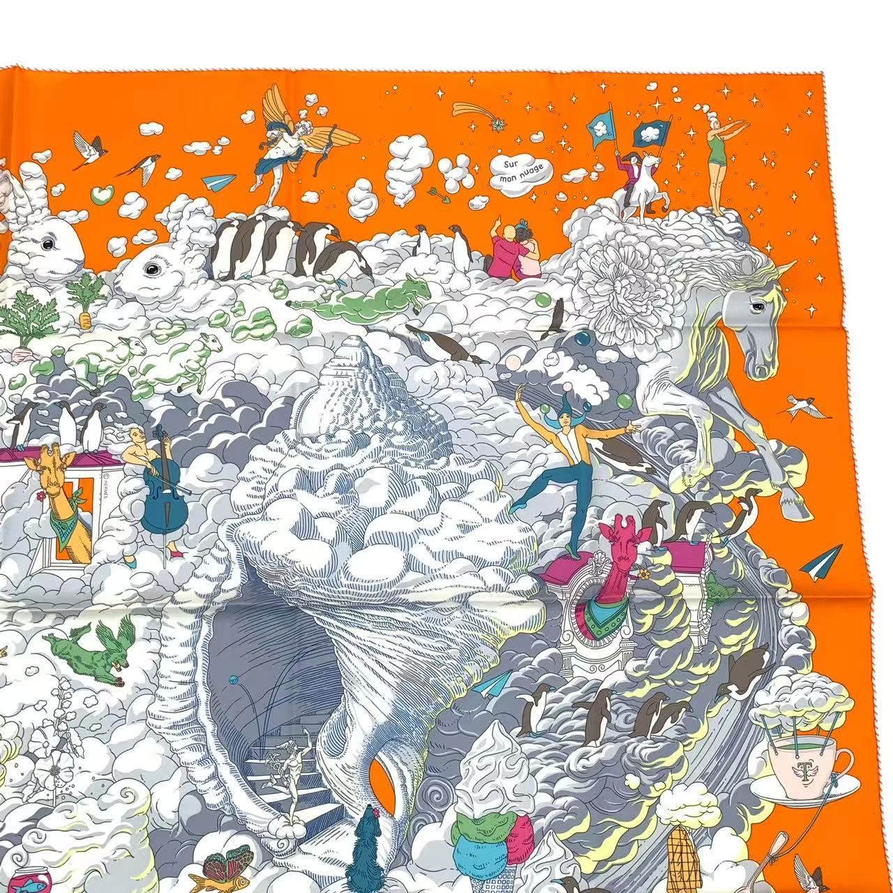 未使用品 HERMES エルメス スカーフ カレ90 シルク Sur Mon Nuage 私の