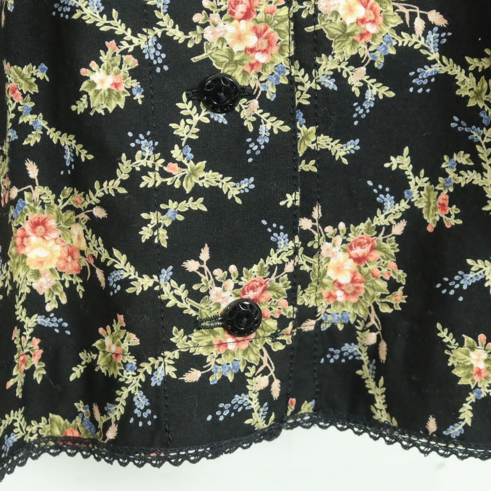 美品】ピンクハウス☆華やかフラワーpt♪ギャザースカート 黒系 前開き  