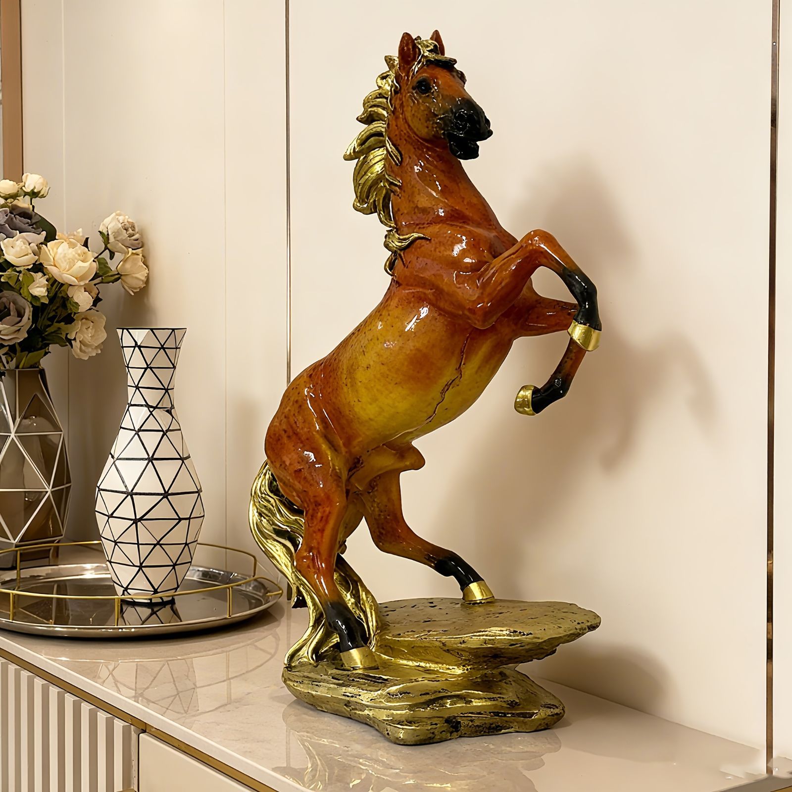 オブジェ 置物 ウマ うま 馬 ブラウン リアル インテリア リビング ダイニング 玄関 寝室 装飾 オーナメント 樹脂 プレゼント ギフト オシャレ 感 癒しグッズ 棚装飾 ホームデコレーション