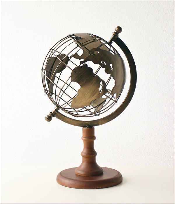  地球儀 オブジェ 置物 アンティーク インテリア雑貨 おしゃれ 木製ベース アイアン 卓上 飾れる ディスプレイ レトロなアートの地球儀 バスルーム小物 置物 インテリア小物