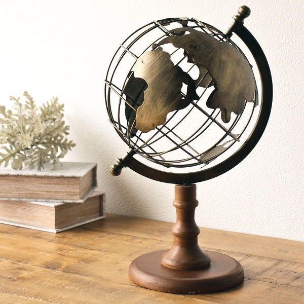 地球儀 オブジェ 置物 アンティーク インテリア雑貨 おしゃれ 木製ベース アイアン 卓上 飾れる ディスプレイ レトロなアートの地球儀