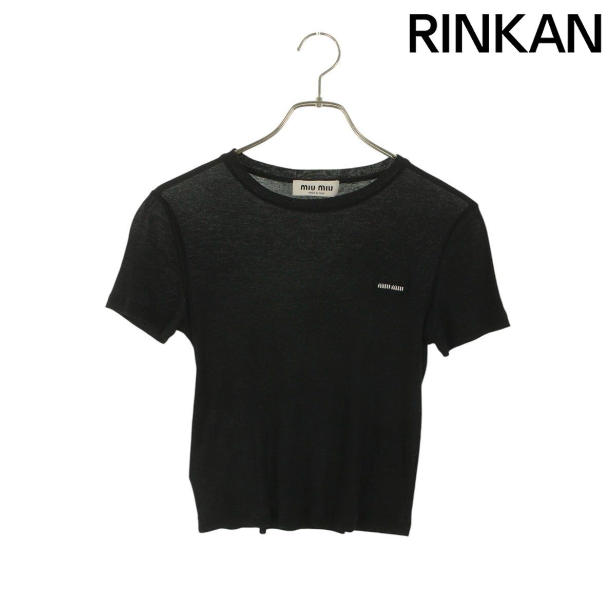 ミュウミュウ MJN466 ロゴリブ編みジャージーTシャツ レディース S