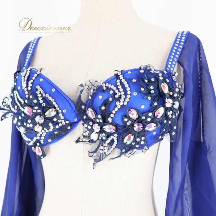 ベリーダンス オリエンタル 衣装 上下セット ブルー系 トップス