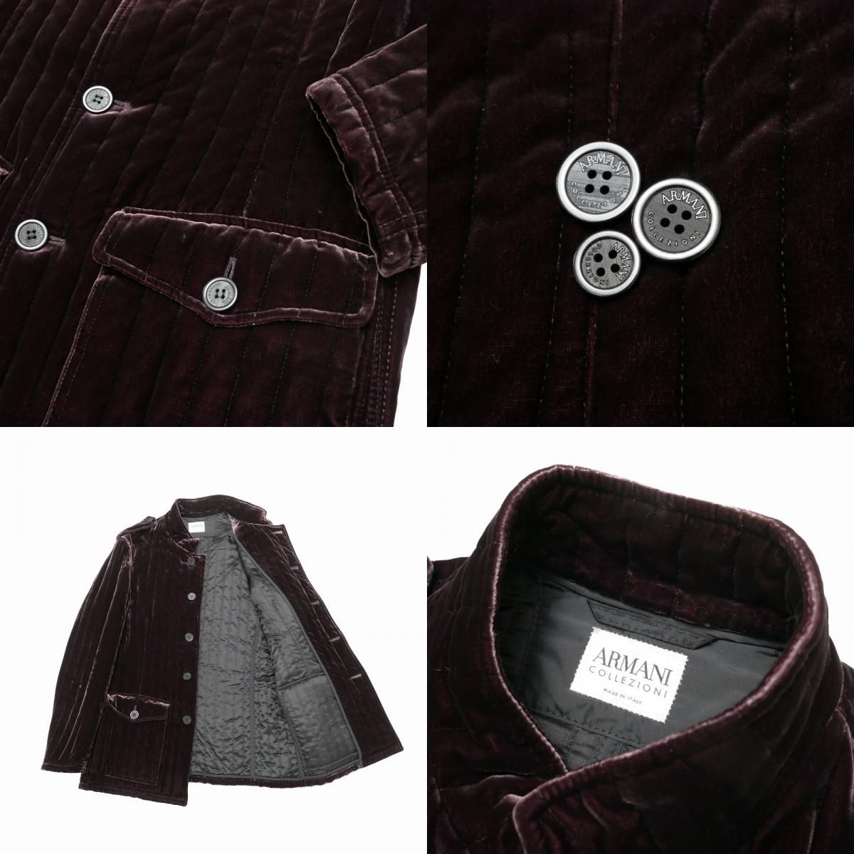 48/L ARMANI COLLEZIONI 4つボタン ベロア ジャケット 黒