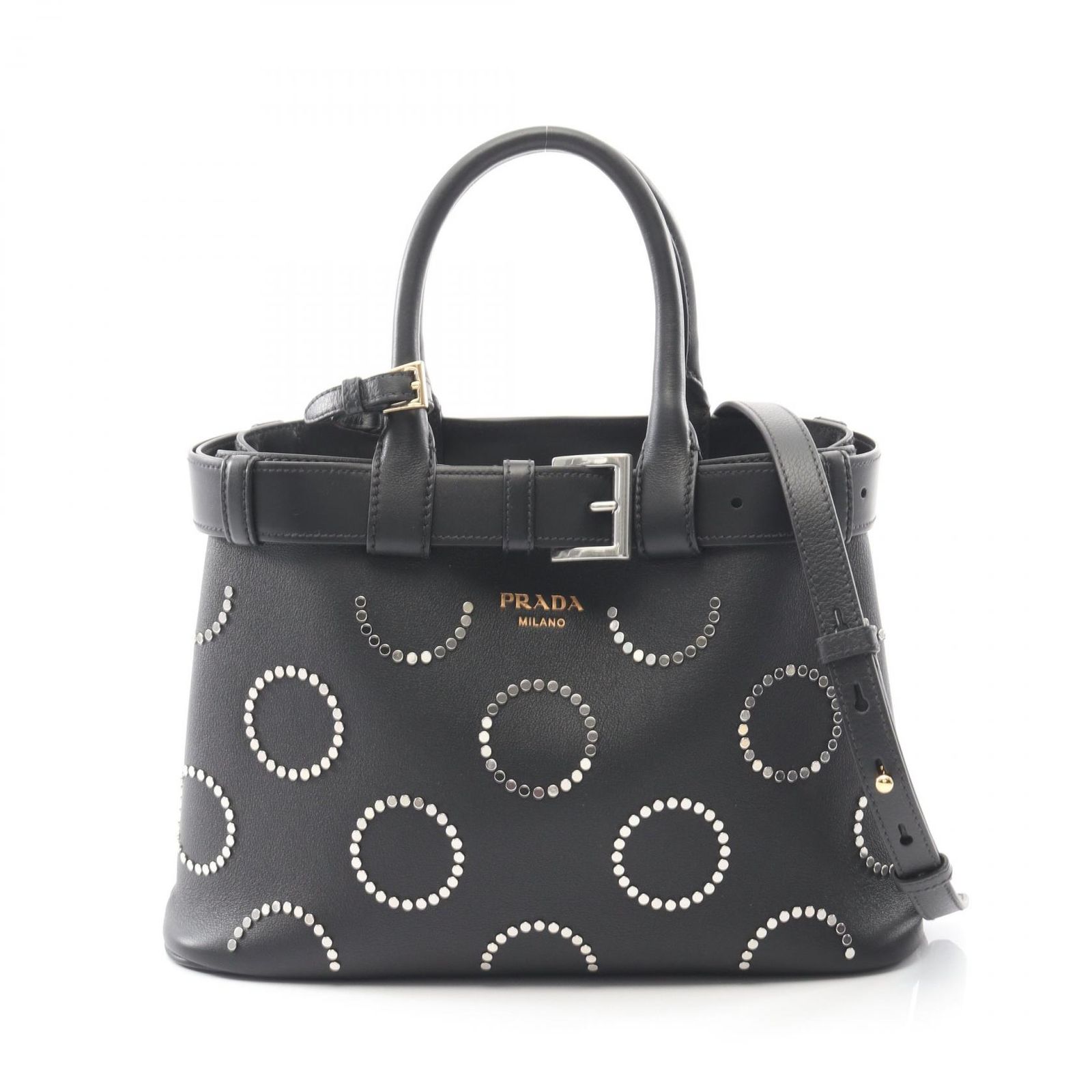 プラダ PRADA トートバッグ SOFT GRAIN VITE バックル 1BA434 ブラック 