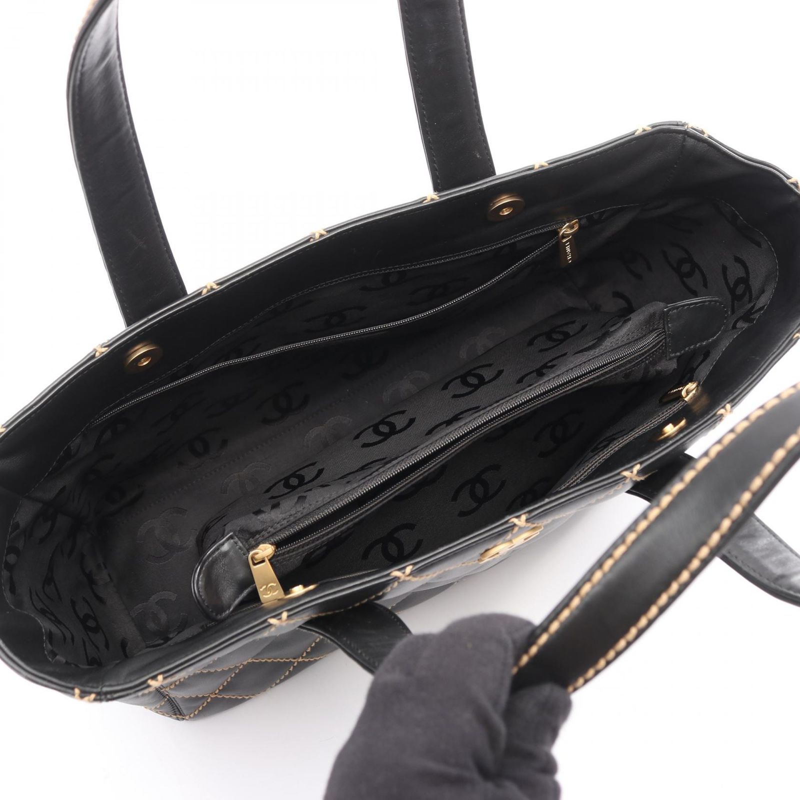 シャネル CHANEL トートバッグ ワイルドステッチ ブラック レザー