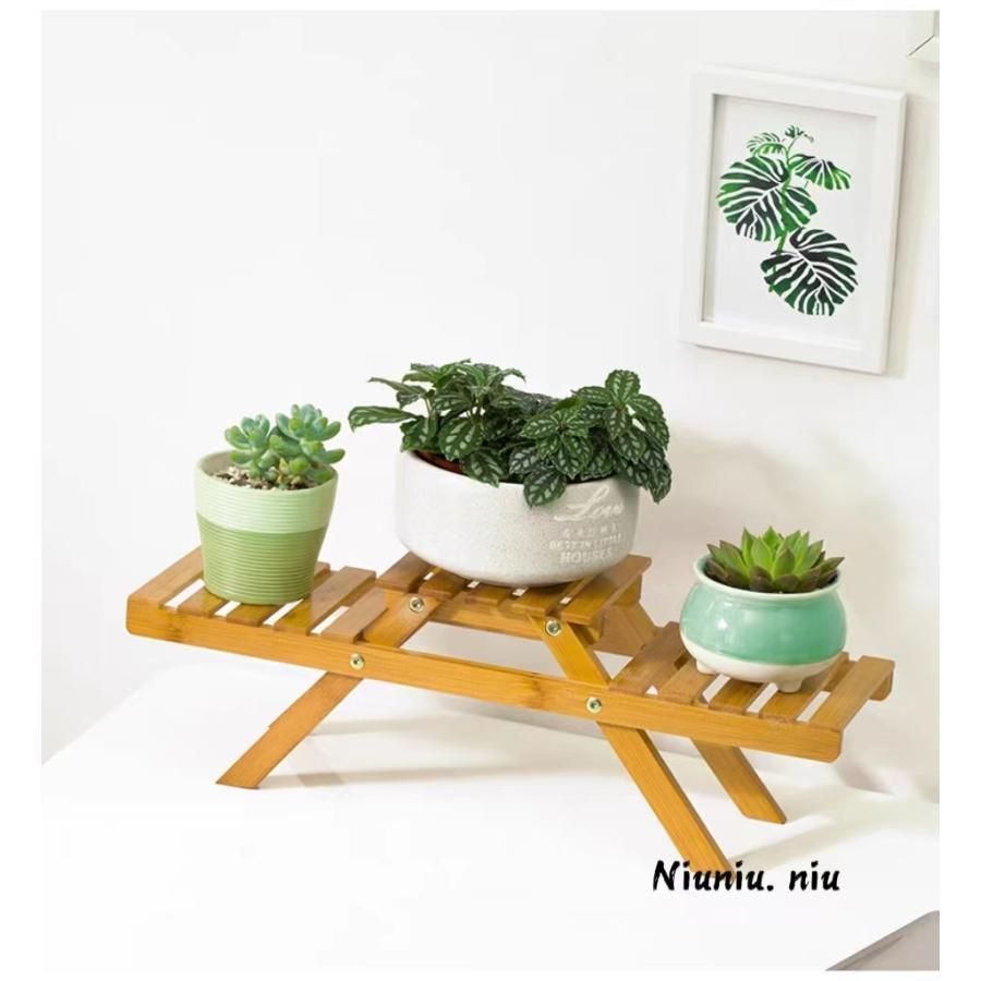 【新品?未使用】 フラワースタンド 植木鉢置き 棚 盆栽棚 花ポットホルダー 竹製 卓上飾り 装飾 多機能 園芸ラック ガーデニング 花台 組み
