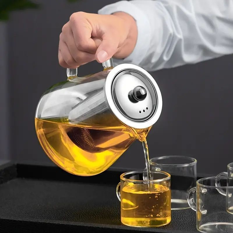 【新品?未使用】 シンプルでエレガントな耐熱ガラスティーポット - 大容量1300mlでお茶の時間を優雅に肥厚ガラスティーポット、ステンレス