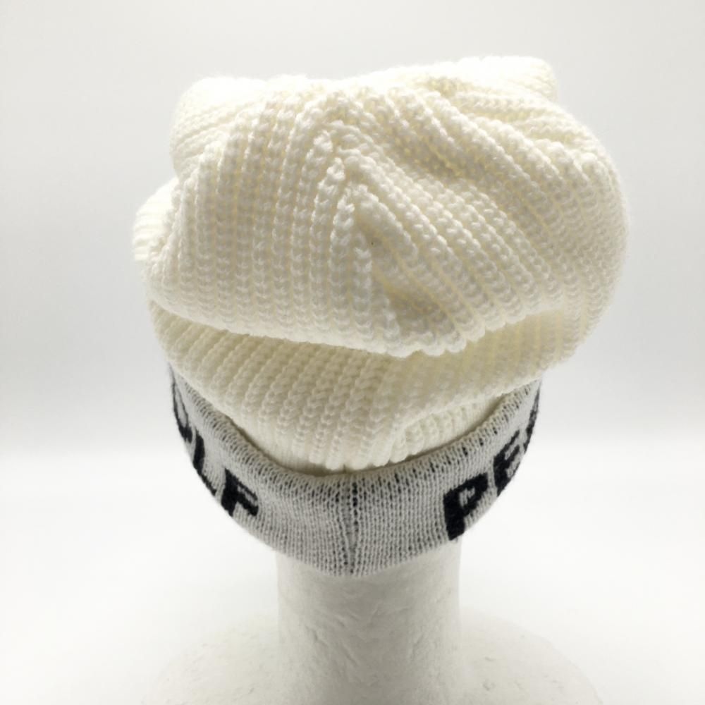 パーリーゲイツ つば付ニット帽 白×黒 裏フリース アクリル100％ FR