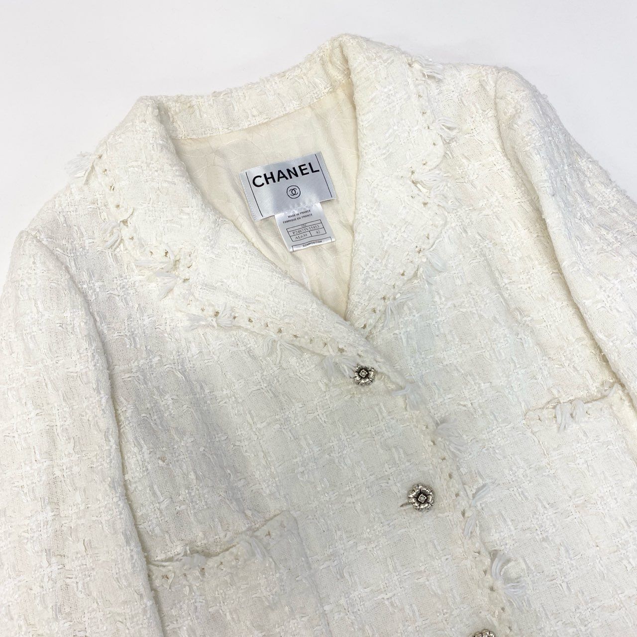 38a15 CHANEL シャネル 2005 カメリアボタン ツイードジャケット 05C 