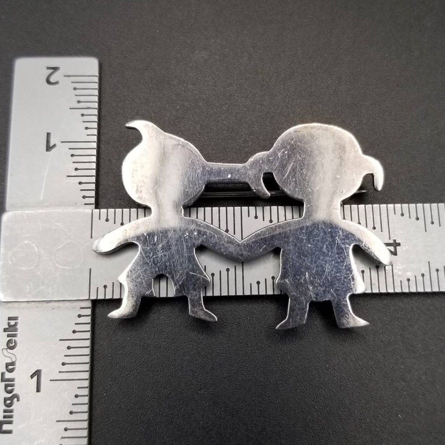 メキシコ 925 シルバー 手を繋ぐ子供 シルエット ヴィンテージ