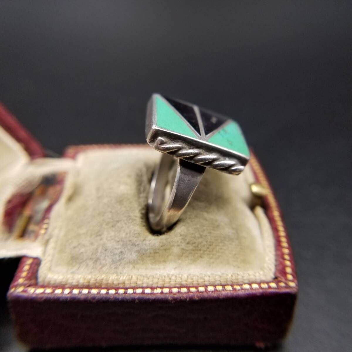 C-R Zunie ズニ族 トライアングル ターコイズ オニキス インレイ 925