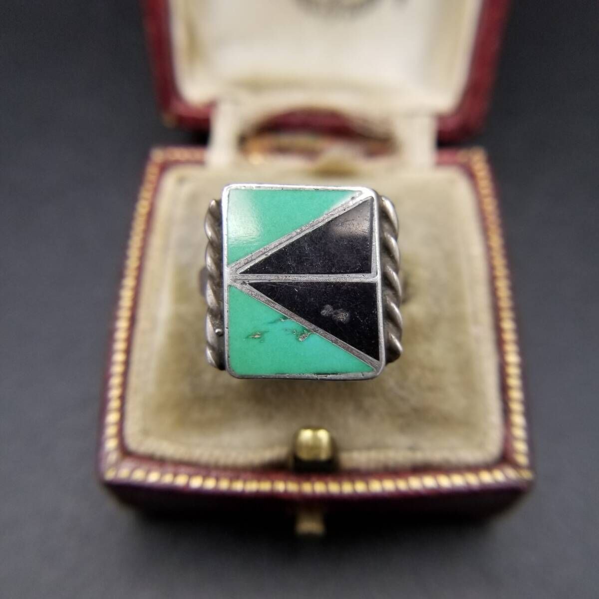 C-R Zunie ズニ族 トライアングル ターコイズ オニキス インレイ 925