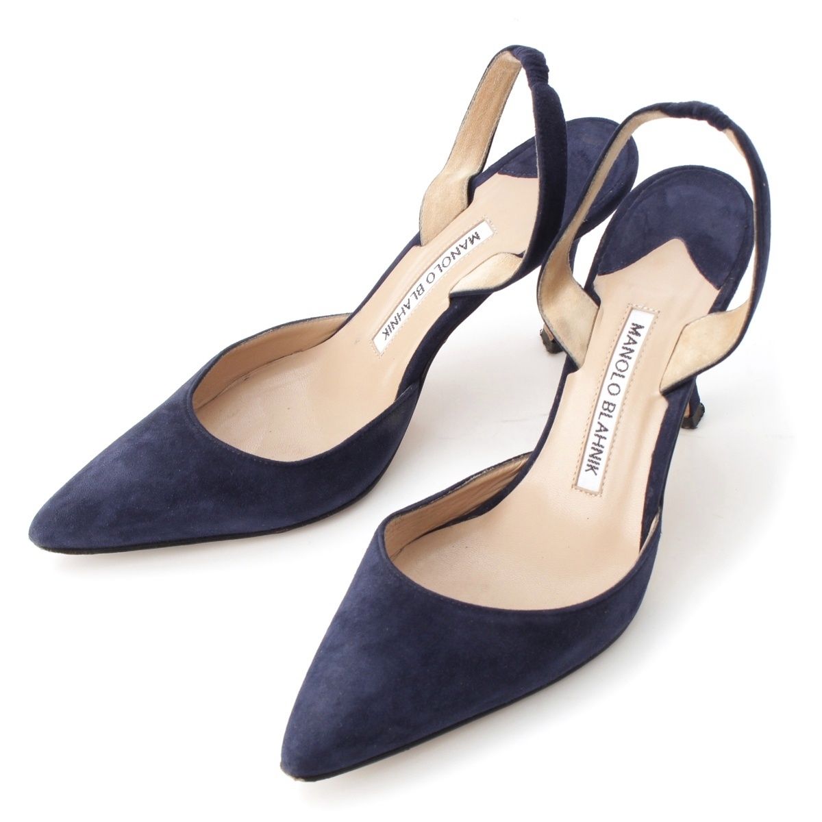 マノロブラニク スエード パンプス ミュール ネイビー 35 1/2【中古