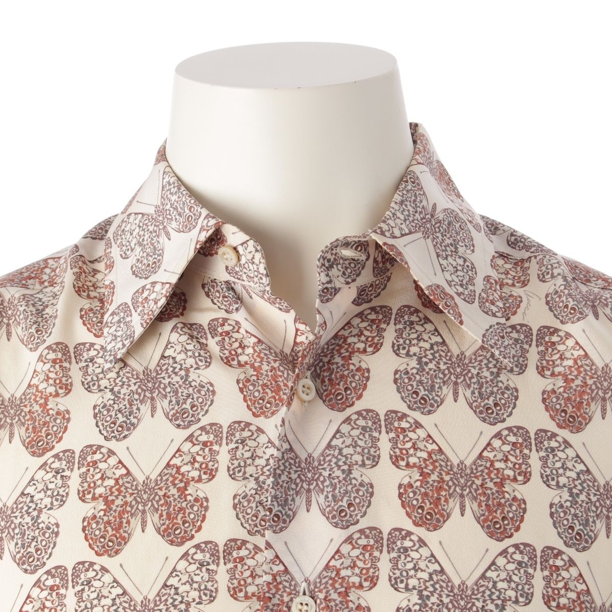 グッチ シルク バタフライ柄 長袖 ブラウス シャツ ベージュ 40 15 3/4
