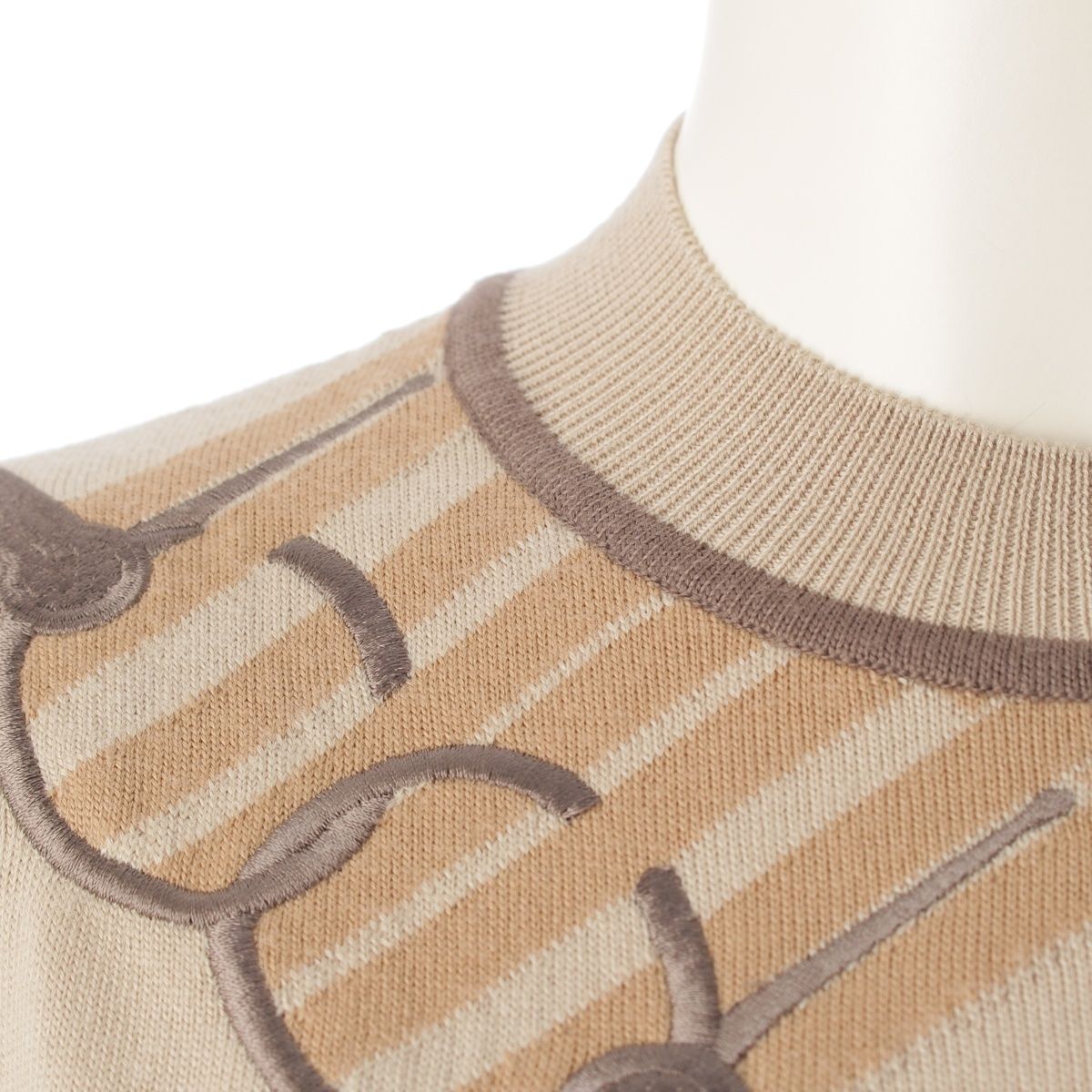 エルメス 24AW ウール 馬銜 半袖 ニット セーター トップス ベージュ  