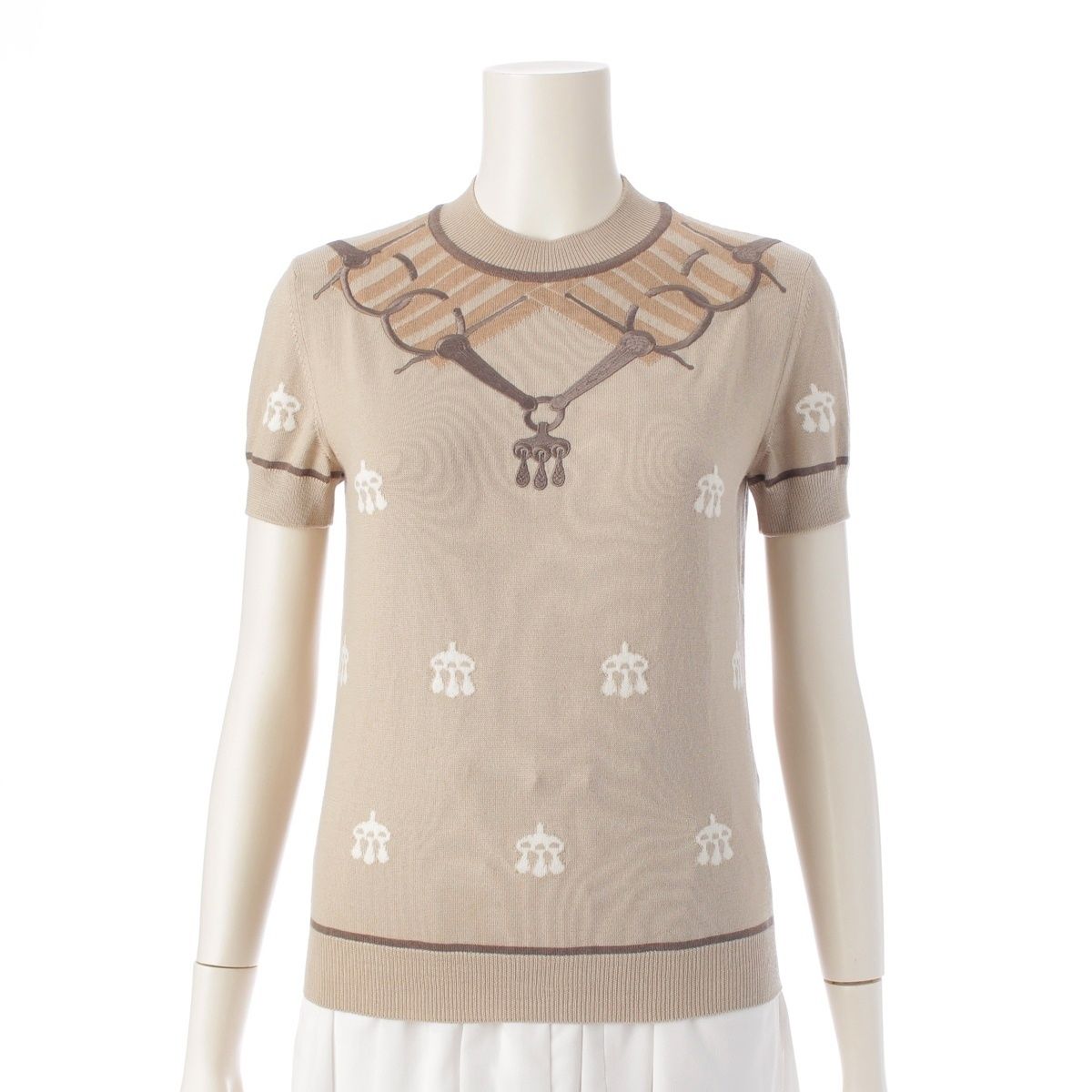 エルメスタンブールウール半袖ニット40サイズベージュ エルメスタンブールウール半袖ニット40サイズベージュ