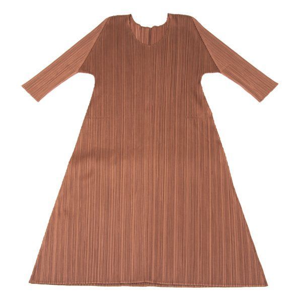 プリーツプリーズPLEATS PLEASE プリーツ五分袖フレアチュニック 茶3