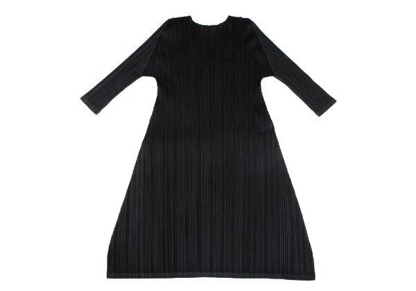 プリーツプリーズPLEATS PLEASE プリーツ七分袖フレアチュニック 黒3