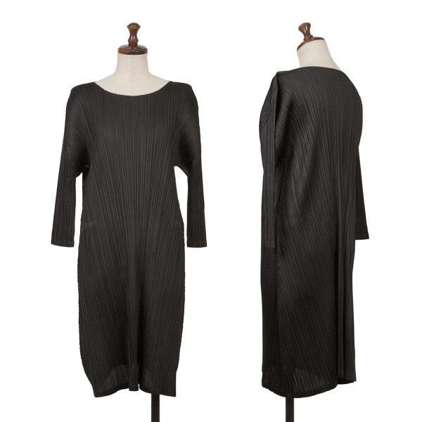 プリーツプリーズPLEATS PLEASE プリーツ七分袖フレアチュニック 黒3