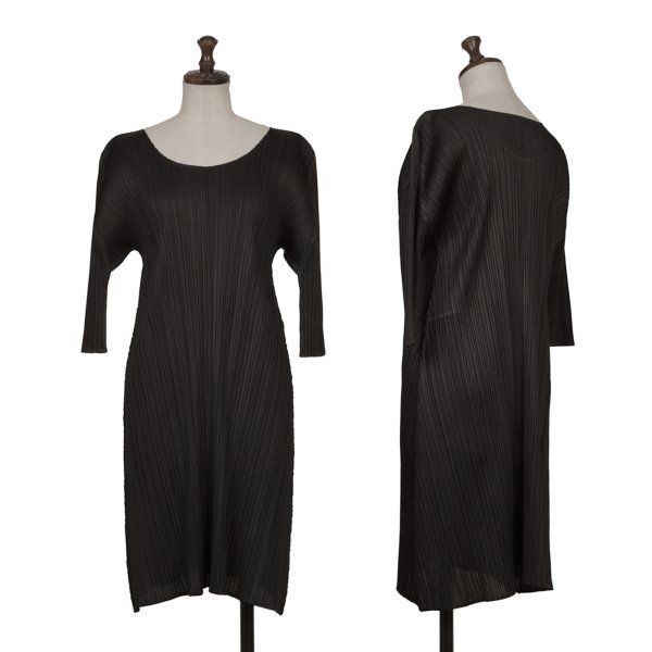 プリーツプリーズPLEATS PLEASE プリーツ五分袖フレアチュニック 黒2