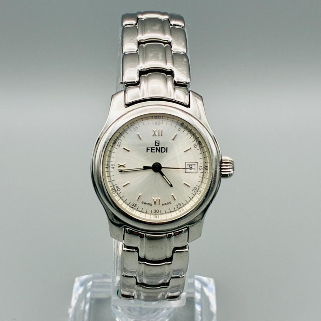 稼働品 FENDI 210L デイト クォーツ レディース 腕時計 シルバー