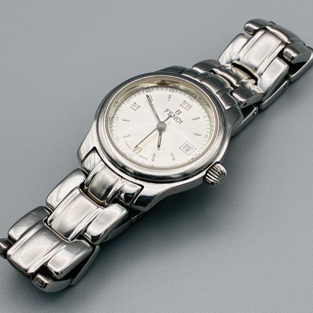 稼働品 FENDI 210L デイト クォーツ レディース 腕時計 シルバー