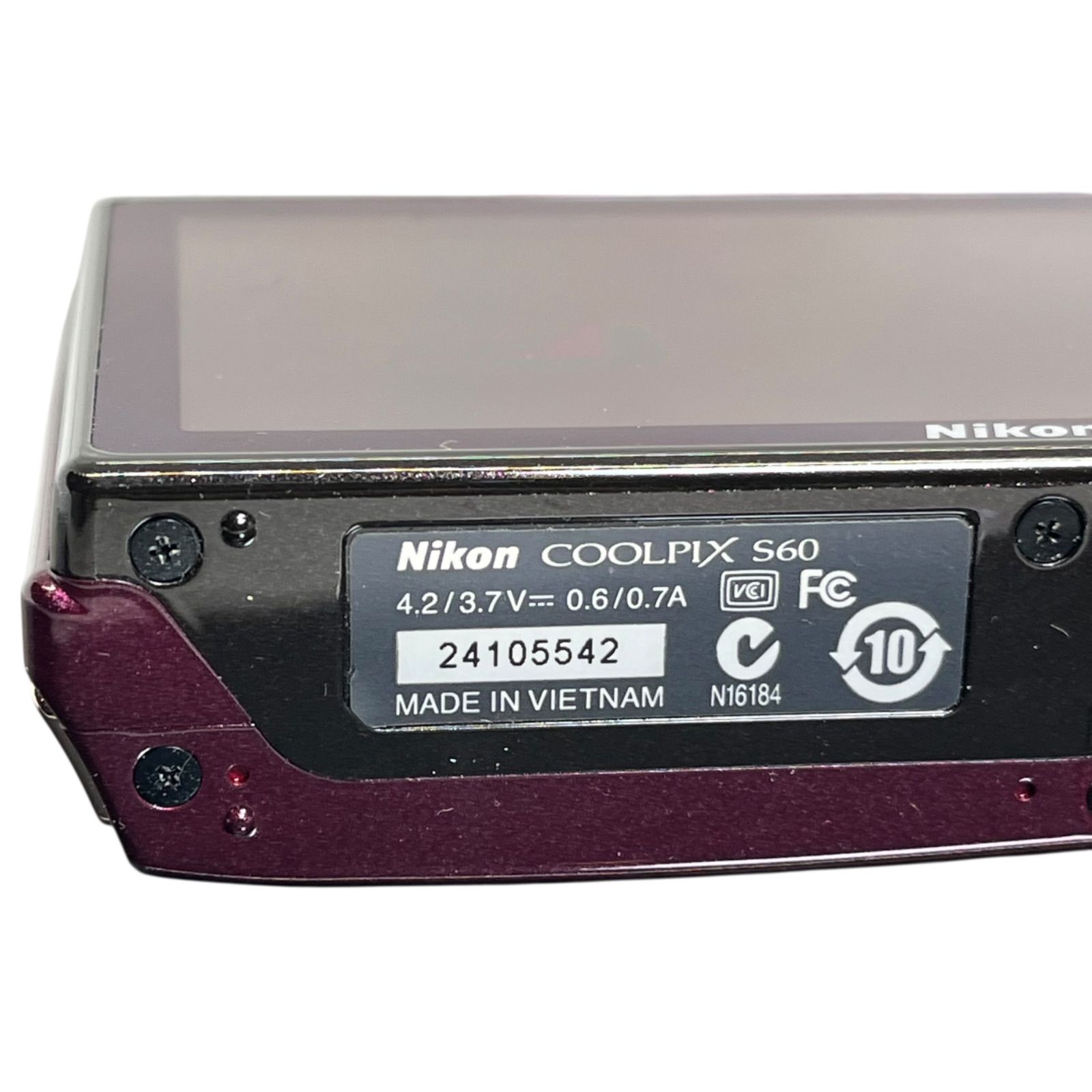 管2601-126】動作未確認☆NIKON ニコン Coolpix S60 ワインレッド 10MP